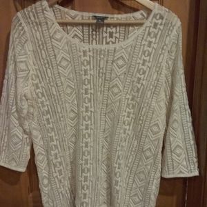 Eddie Bauer Cream Sheer Aztec  Overlay Top